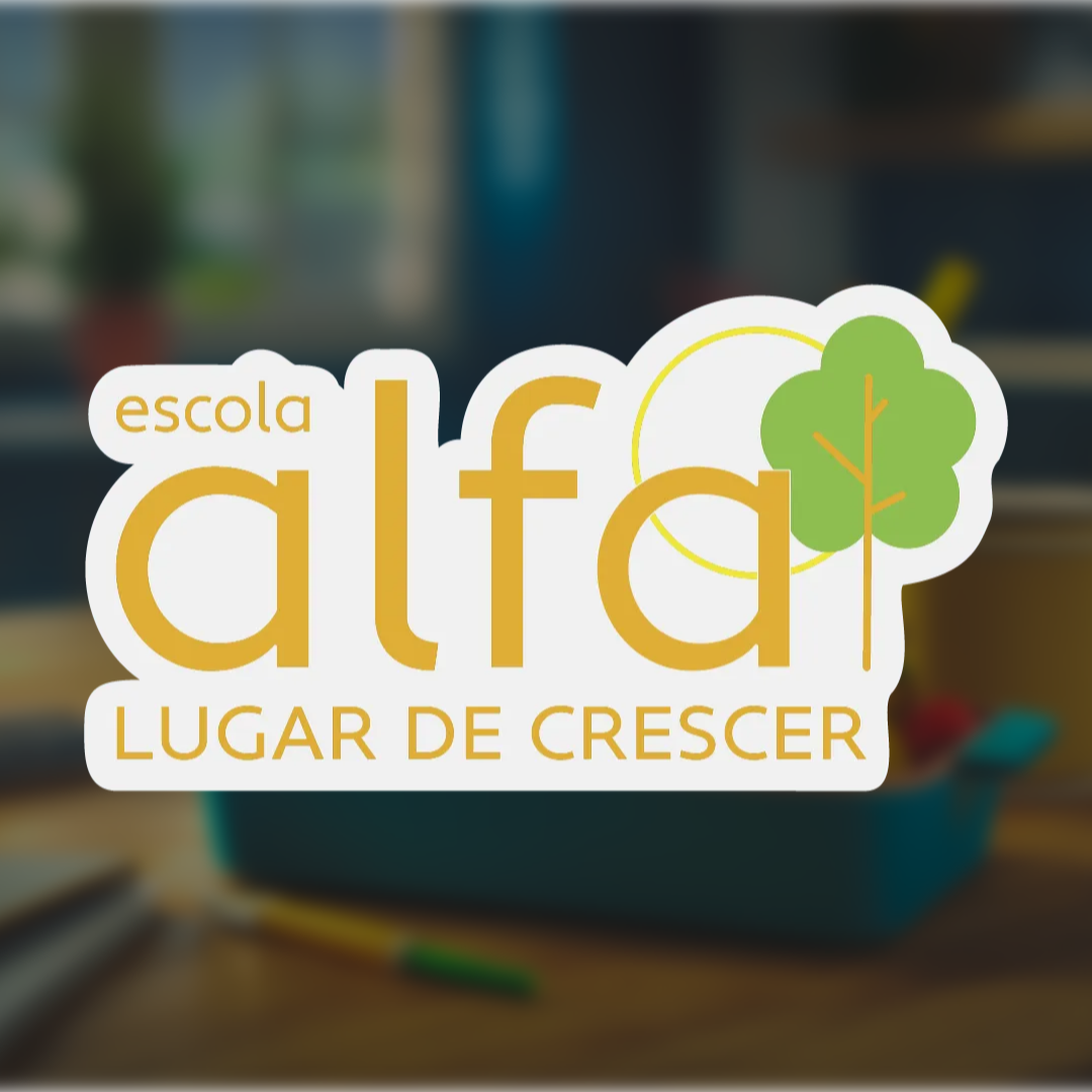 Full Alfa logo sticker with decorative borders, playful and educational design