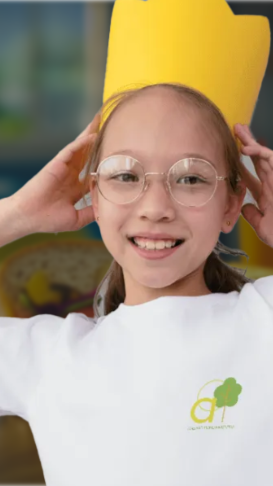 Mockup of a girl wearing a t-shirt featuring the mini Alfa logo, showcasing branding application